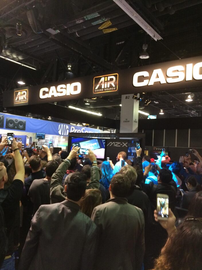 Crowds at the Casio booth for the XW-P1 introduction by Mike Martin